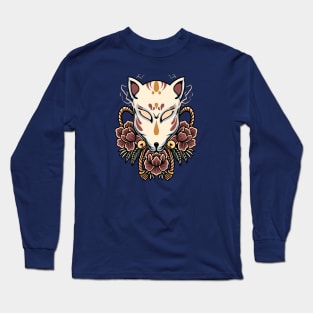 Vintage Kitsune Fox Mask with Roses Long Sleeve T-Shirt